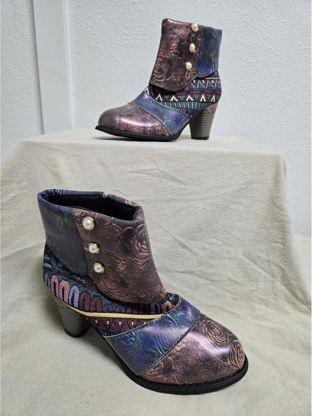 NWOT L'Artiste by Spring Step Floral Patchwork Boots 37